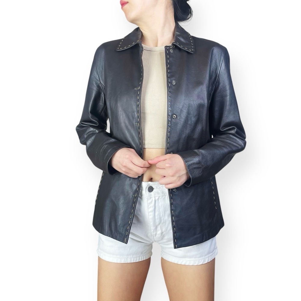 Caslon Genuine Lamb Skin Shacket Style Leather Jacket Size XS